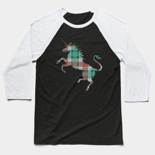Scottish Christmas Coloured Tartan Rearing Unicorn Silhouette Baseball T-Shirt
